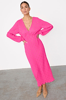 Thumbnail for caption_Model wears Pink Plisse Emma Dress in UK size 8/ US 4