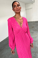 Thumbnail for caption_Model wears Pink Plisse Emma Dress in UK size 8/ US 4