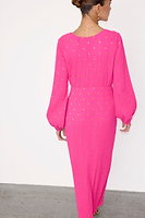 Thumbnail for caption_Model wears Pink Plisse Emma Dress in UK size 8/ US 4