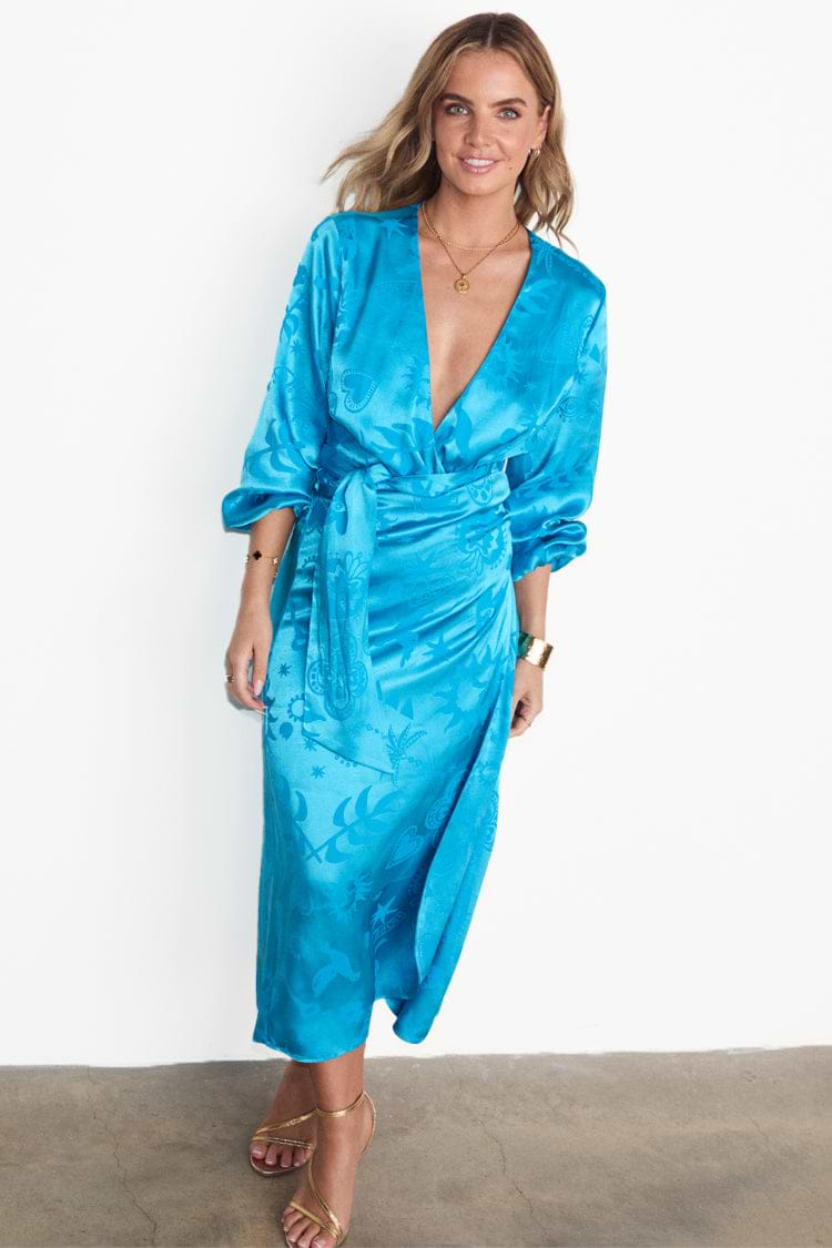 Turquoise Sundazed Summer Vienna Wrap Dress