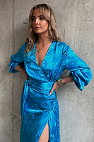 Thumbnail for Turquoise Sundazed Summer Vienna Wrap Dress Petite