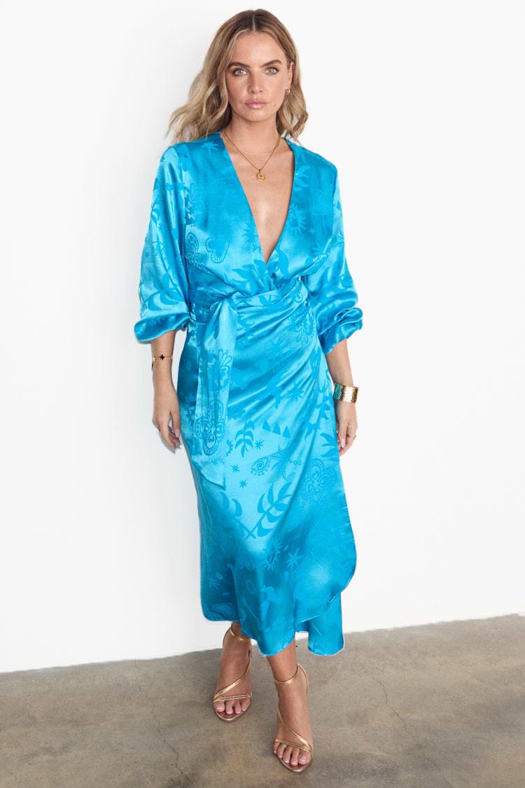 Turquoise Sundazed Summer Vienna Wrap Dress