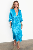 Thumbnail for Turquoise Sundazed Summer Vienna Wrap Dress Petite