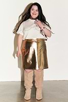 Thumbnail for Gold Vegan Leather Mini Wrap skirt