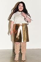 Thumbnail for Gold Vegan Leather Mini Wrap Skirt Petite