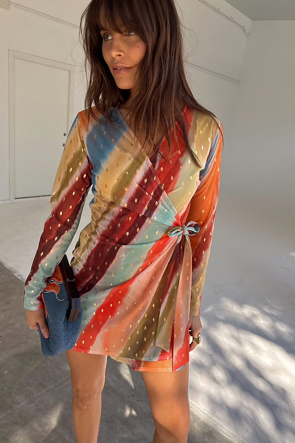 Sunset Stripe Mini Wrap Dress
