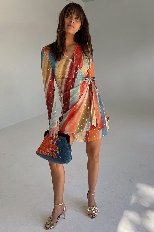 Sunset Stripe Mini Wrap Dress