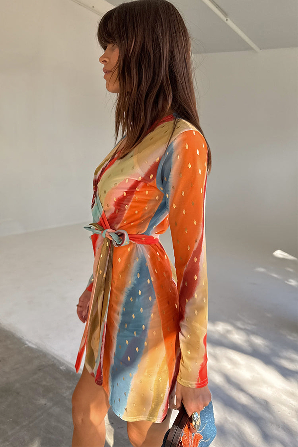Sunset Stripe Mini Wrap Dress