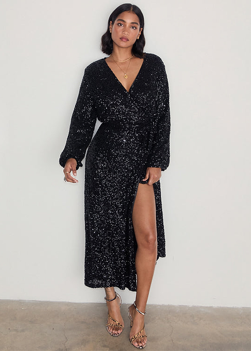Black Sequin Kira Wrap Dress