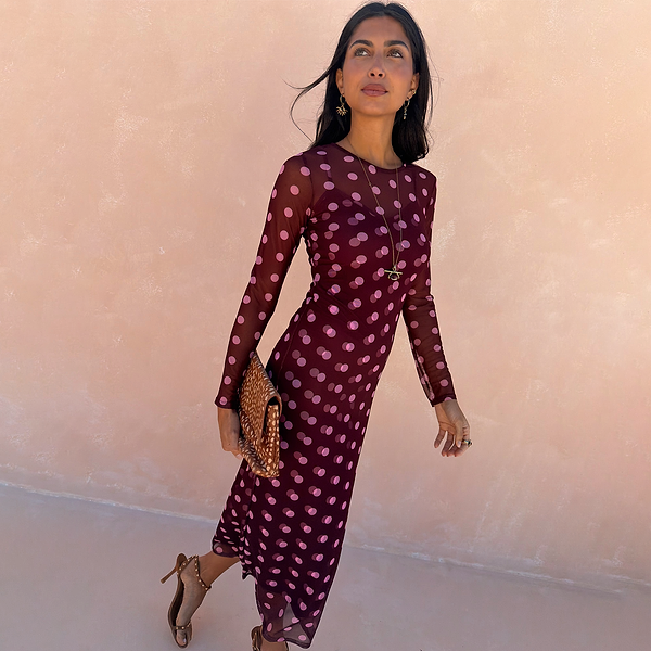 Burgundy Polka Dot Mesh Dress – Never Fully Dressed