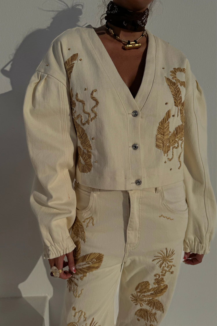Ecru Cove Raffia Denim Jacket