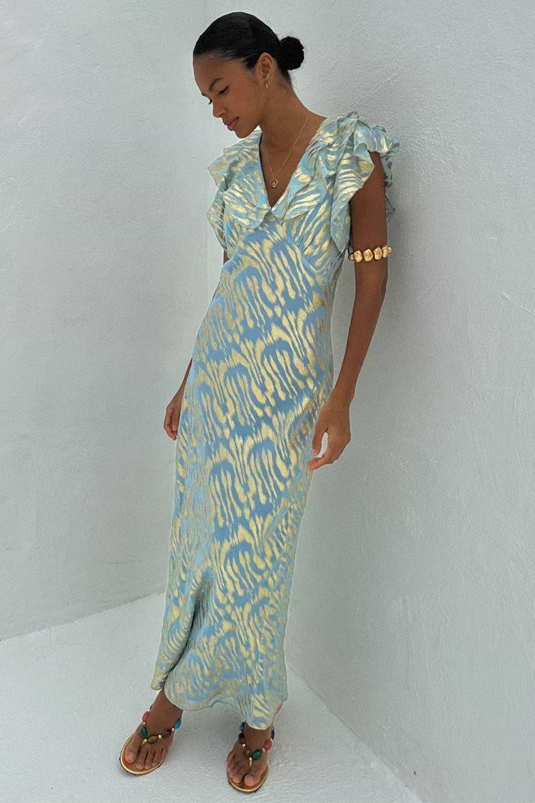 Blue Jacquard Tilda Maxi Dress