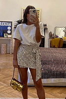 Thumbnail for Silver Sequin Mini Jaspre Skirt