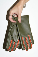 Thumbnail for Khaki And Orange Leather Gloves