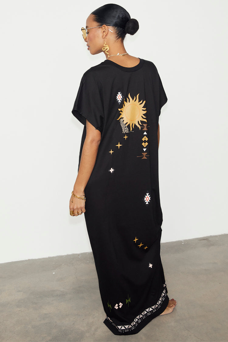 Black Sunshine Palm T-Shirt Dress