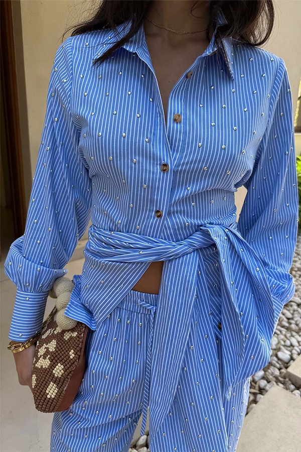 Blue Stripe Tie Back Shirt