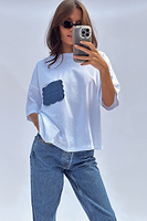 Thumbnail for caption_Model wears  White Denim Pocket T-shirt in UK size 10/ US 6