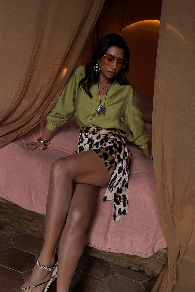 Model wearing Leopard Mini Jaspre Skirt 