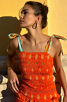 Thumbnail for Orange Sahara Shirred Francesca Top
