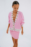 Thumbnail for caption_Model wears Pink Sadie Cardigan in size M