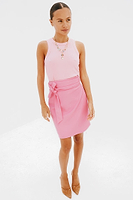 Thumbnail for caption_Model wears Pink Vegan Leather Mini Jaspre Skirt in UK size 8/ US 4