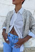 Thumbnail for model wearing Sequin Bomber