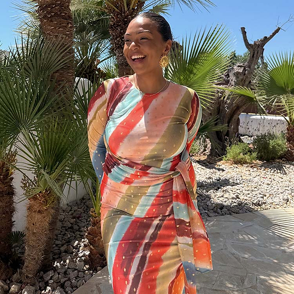 sunset midi dress Women's Sunset Stripe Mesh Midi Dress in Multi - Size 24