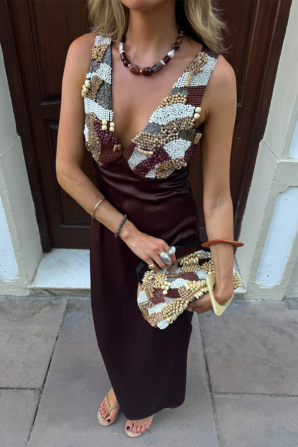 Chocolate Beaded Allegra Dress