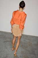 Thumbnail for caption_Model wears Suede Mini Jaspre Skirt in UK size 10/ US 6