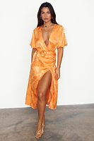 Thumbnail for caption_Model wears Apricot Palm Vienna Dress in UK size 10/ US 6