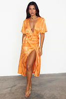 Thumbnail for caption_Model wears Apricot Palm Vienna Dress in UK size 10/ US 6