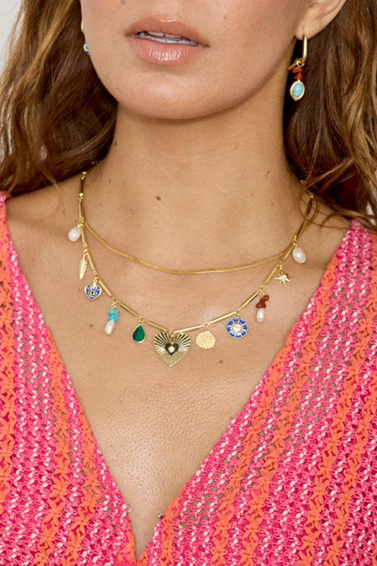 Gold Plated Balearic Multi Charm Necklace