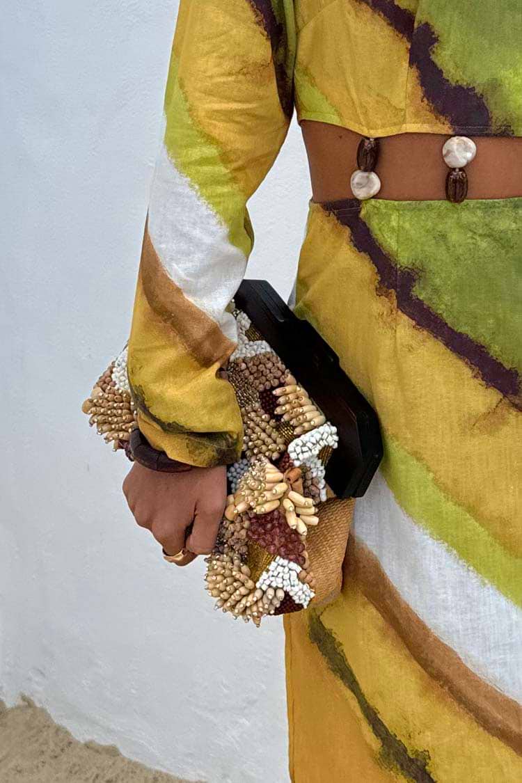 Brown Beaded Clutch Bag