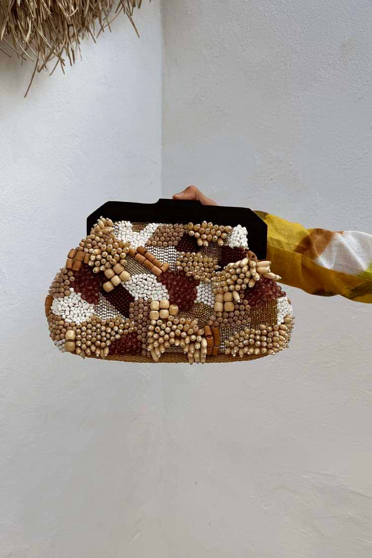 Brown Beaded Clutch Bag