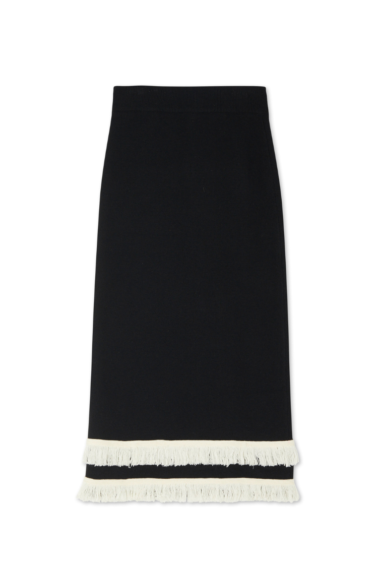 Black and Cream Fringe Straight Knit Skirt