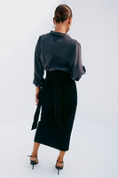 Thumbnail for caption_Model wears Black Denim Jaspre Skirt in UK size 8/ US 4