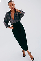 Thumbnail for caption_Model wears Black Denim Jaspre Skirt in UK size 8/ US 4