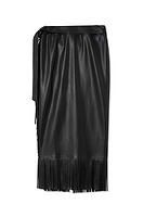 Thumbnail for Black Vegan Leather Fringe Midi Jaspre Skirt