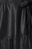 Thumbnail for Black Vegan Leather Fringe Midi Jaspre Skirt