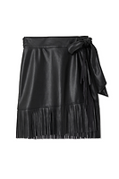 Thumbnail for Black Vegan Leather Mini Fringe Jaspre Skirt