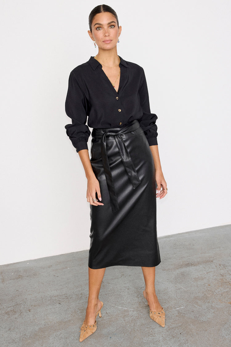 Black Vegan Leather Jaspre Skirt - Petite