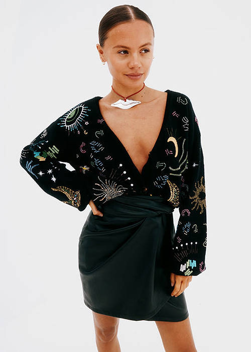 Black Vegan Leather Mini Jaspre Skirt Petite
