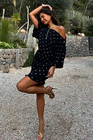 Thumbnail for caption_Model wears Black Plisse Mini Tilly Dress in UK size 10/ US 6