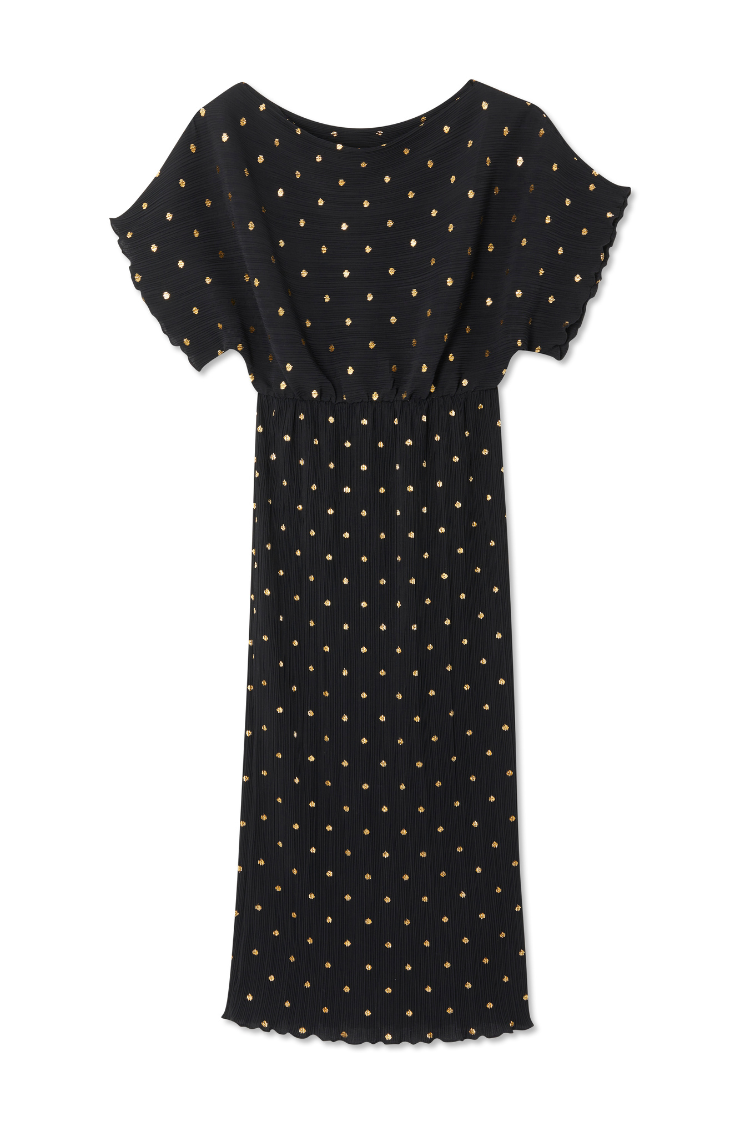 Black Tilly Plisse Dress with Gold Fleck