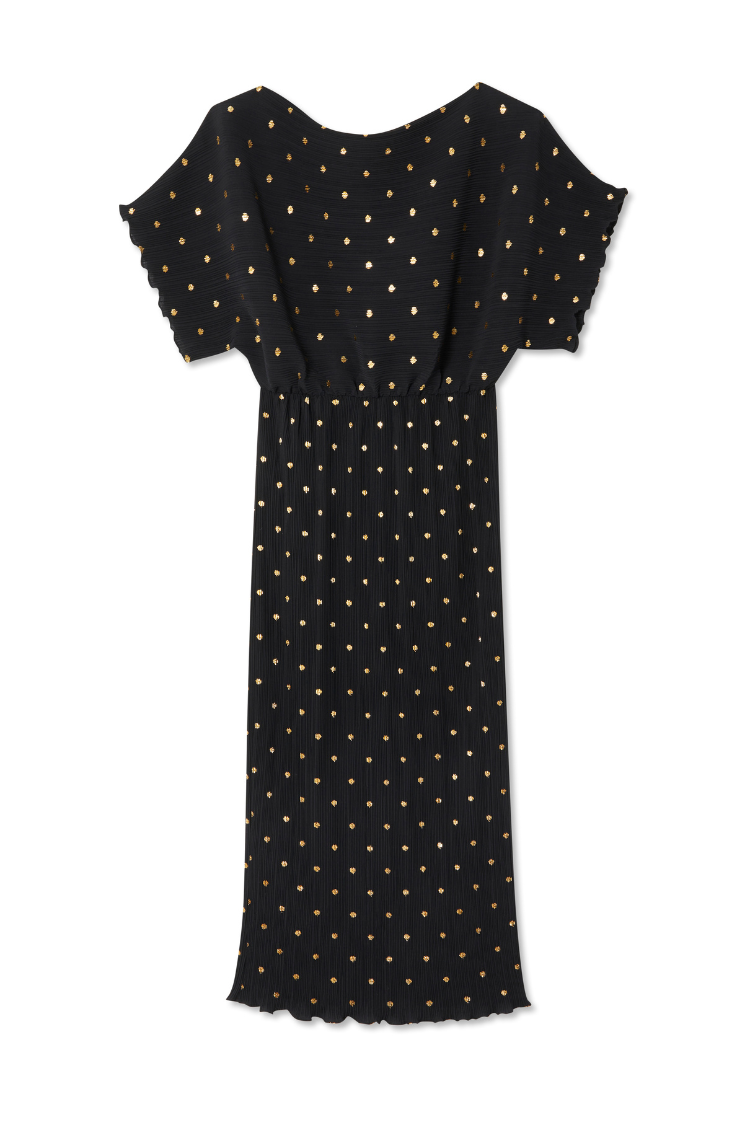 Black Tilly Plisse Dress with Gold Fleck Petite