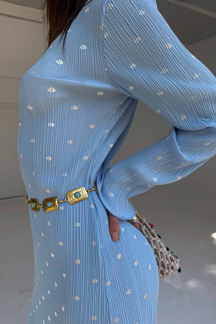 Blue Plisse Chloe Dress