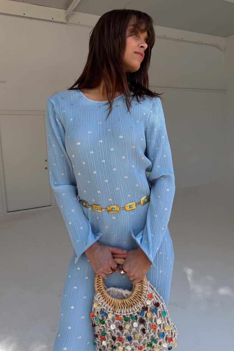 Blue Plisse Chloe Dress