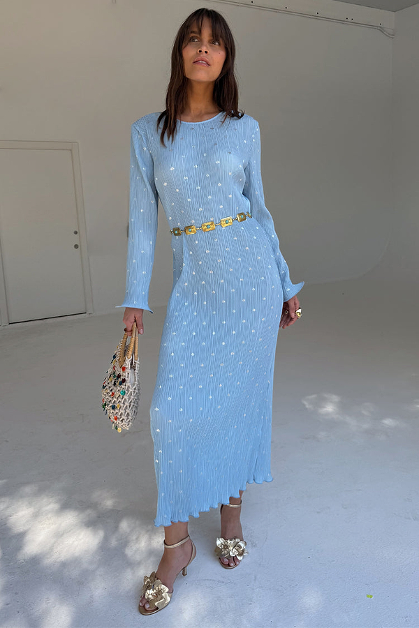 Blue Plisse Chloe Dress