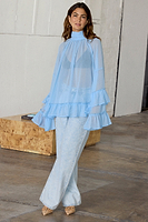 Thumbnail for caption_Model wears Pastel Blue Elinor Blouse  in UK size 10/ US 6