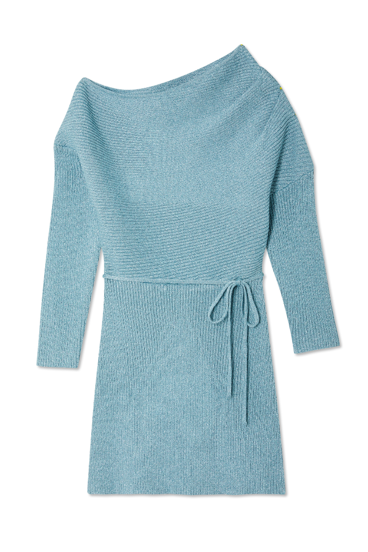 Blue Rib Knit Mini Tilly Dress